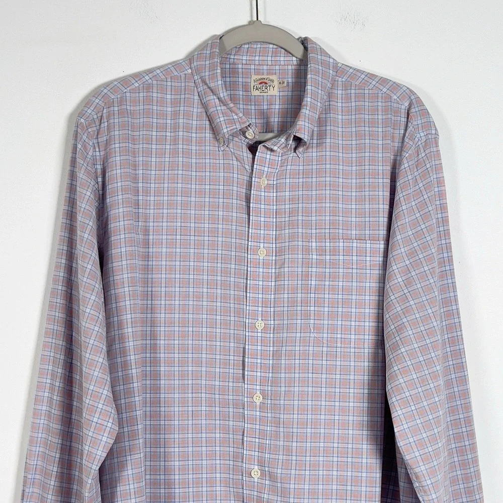 Faherty Button‎ Down Shirt Mens Sz XL Pink Plaid Long Sleeve